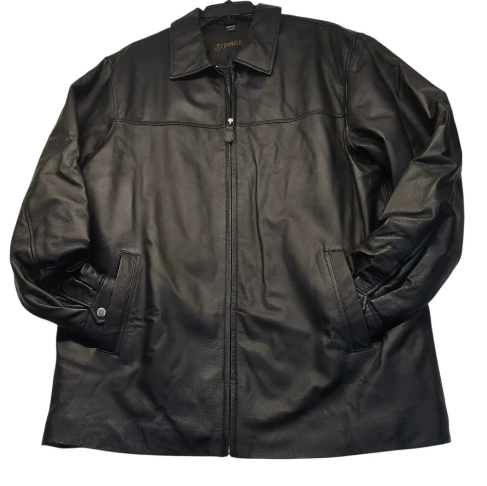 St. John's Bay Heavy Black Leather Jacket for Men Size Large